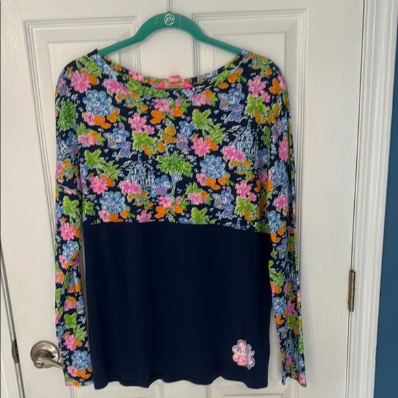 Floral Long Sleeve Top - Navy and Multicolor - Picture 1 of 4